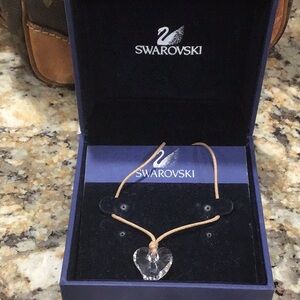 AUTHENTIC Swarovski Clear Heart 16” Leather Necklace Choker